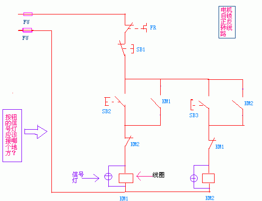 题:各位朋友能否帮我指点一个电机自锁正反转信号灯接线问题